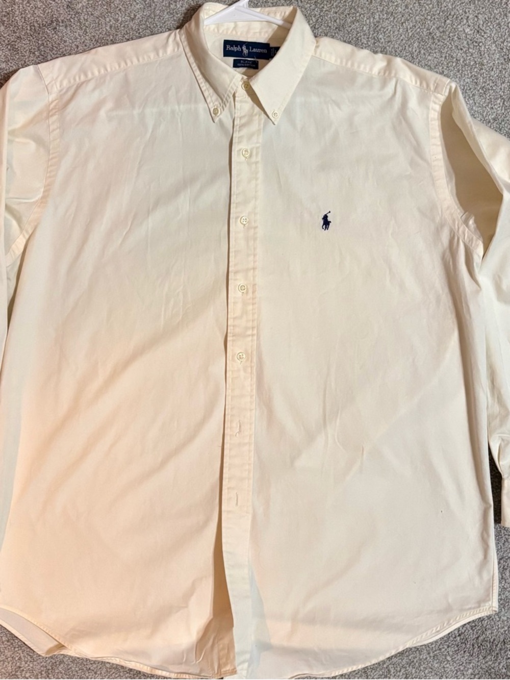Ralph Lauren Men's Cream Oxford Button-Down Shirt with Navy Pony